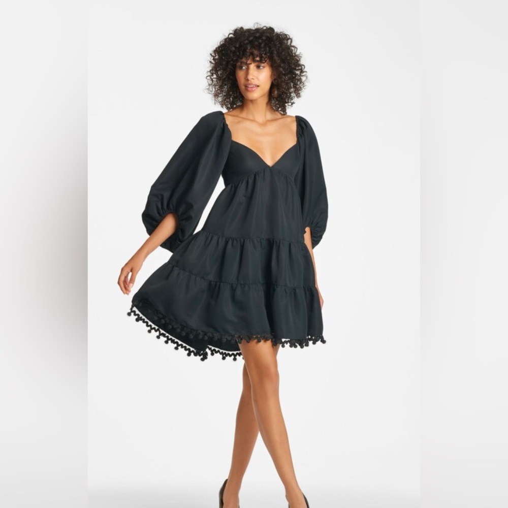 Sachin & Babi Women Black Sweetheart 3/4 Peasant Sleeve Mini Dress Size XL NWT
